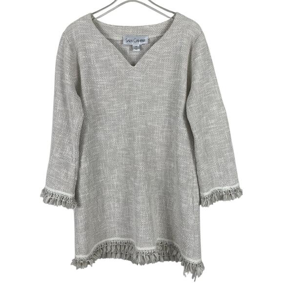Vintage Sara Campbell Textured Boucle Tunic Top XS Tassel Fringe USA Old Money - Picture 1 of 13